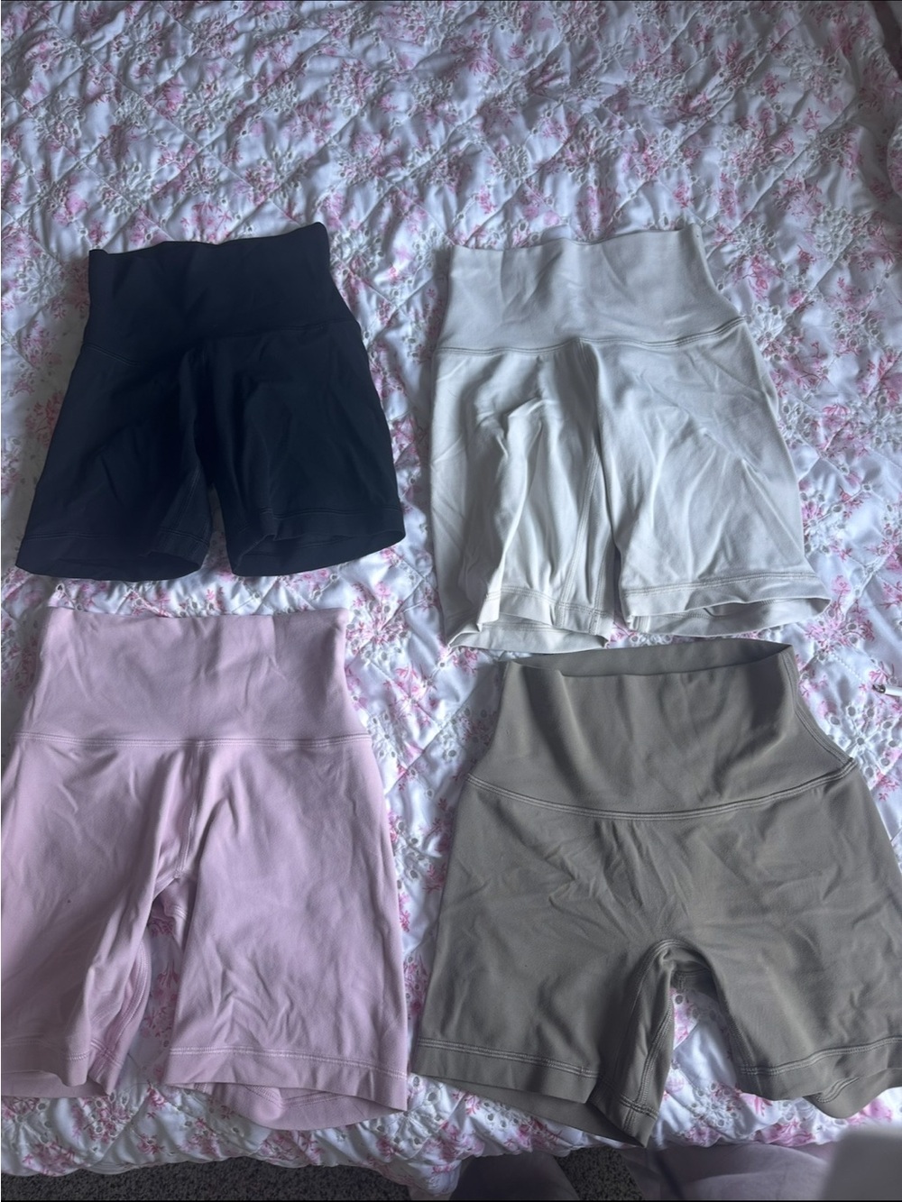 Aritzia High-Waist Bike Shorts Pack - Black, White, Pink, Taupe